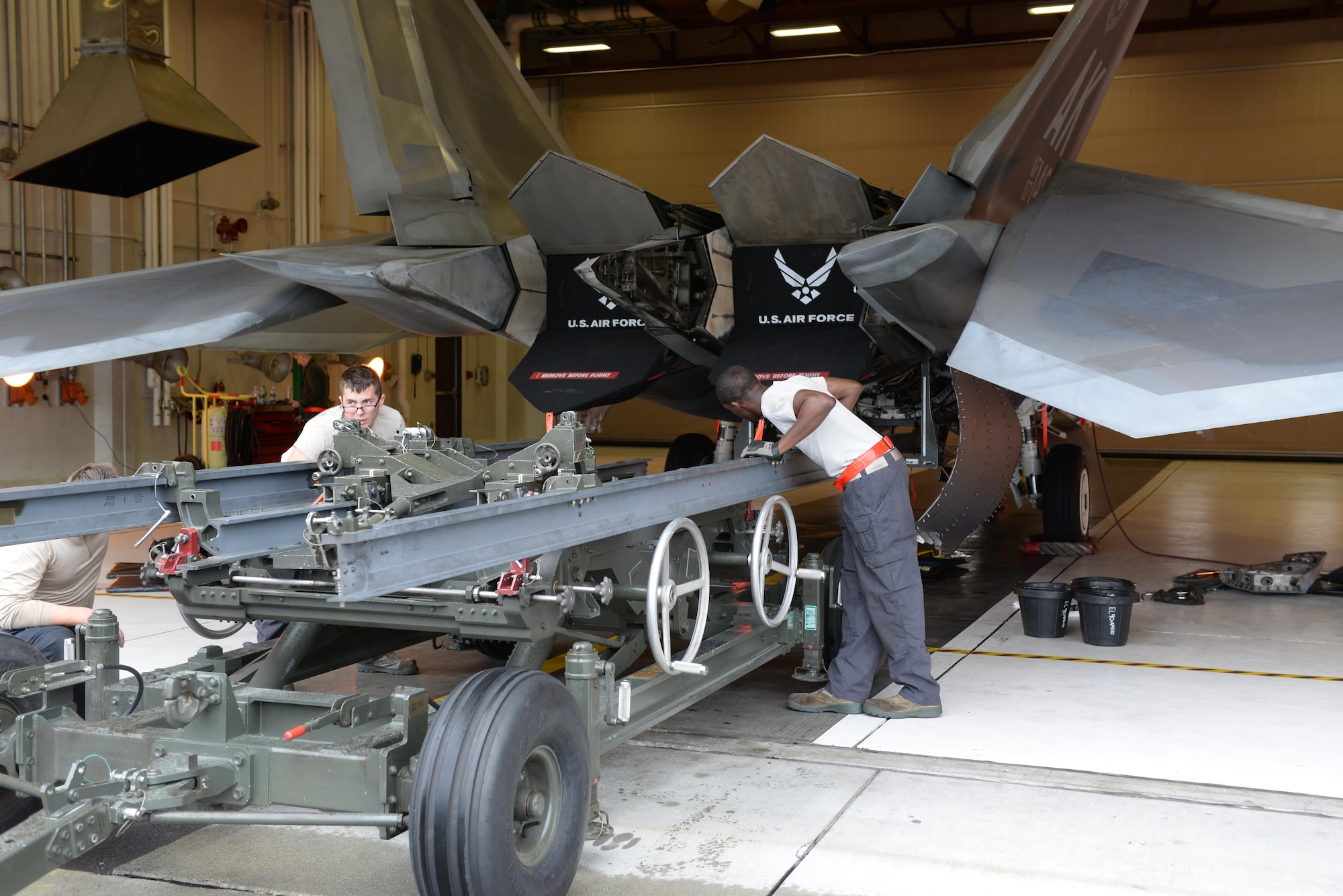 The 3rd Maintenance Group holds their quarterly safety training day Aug 21, 2017 at Joint Base Elmendorf-Richardson, Alaska. The 90th Aircraft Maintenance Unit’s, Tactical Aircraft Maintenance Section was able to use the day for a scheduled F-22 Raptor engine change while training and qualifying six new Airmen on how to do it.