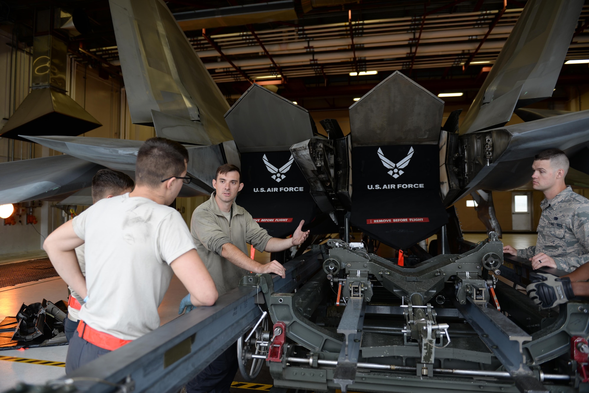 The 3rd Maintenance Group holds their quarterly safety training day Aug 21, 2017 at Joint Base Elmendorf-Richardson, Alaska. The 90th Aircraft Maintenance Unit’s, Tactical Aircraft Maintenance Section was able to use the day for a scheduled F-22 Raptor engine change while training and qualifying six new Airmen on how to do it.