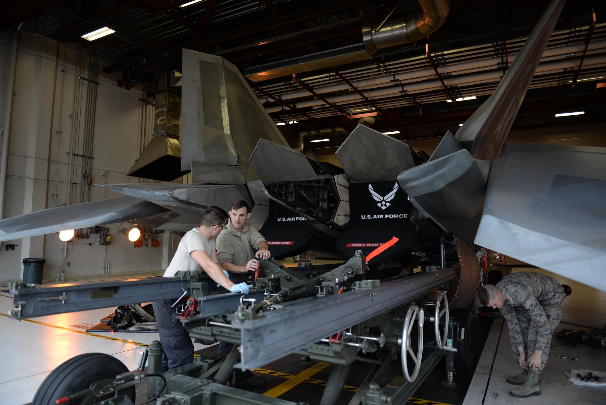 The 3rd Maintenance Group holds their quarterly safety training day Aug 21, 2017 at Joint Base Elmendorf-Richardson, Alaska. The 90th Aircraft Maintenance Unit’s, Tactical Aircraft Maintenance Section was able to use the day for a scheduled F-22 Raptor engine change while training and qualifying six new Airmen on how to do it.