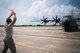 A member of the 803rd Aircraft Maintenance Squadron marshals in an 815th Airlift Squadron C-130J Super Hercules aircraft upon its return from exercise Patriot Warrior Aug. 23, 2017 at Keesler Air Force Base, Mississippi. (U.S. Air Force photo/Staff Sgt. Heather Heiney)