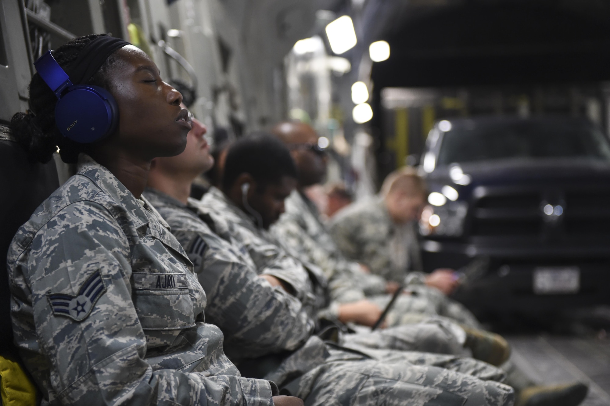 Members of the 51st and 52nd Combat Communications Squadron, Robins Air Force Base, Ga., prepare for their arrival to the Alexandria International Airport, Alexandria, La., to provide aid to those impacted by Hurricane Harvey Aug. 29.