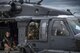 A rescue crew made up of pararescuemen, special missions aviators and pilots returns from a sortie in support of Hurricane Harvey relief efforts, Aug. 29, 2017, at Easterwood Airport, College Station, Texas. The formation of two HH-60G Pave Hawk helicopters was credited with 11 saves on their first mission. The 347th Rescue Group from Moody Air Force Base, Ga., sent aircraft and personnel in support of FEMA during Hurricane Harvey disaster response efforts. (U.S. Air Force photo by Staff Sgt. Ryan Callaghan)