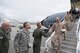 Col. Larry Shaw, 434th Air Refueling Wing commander, greets Maj. Scott Street, 72nd Air Refueling Squadron pilot and flight commander, as he and other returning deployers step off a KC-135R Stratotanker at Grissom Air Reserve Base, Ind., Aug. 22, 2017. Street was on the first of six KC-135R Stratotankers that returned from deployments between Aug. 22-27, 2017. (U.S. Air Force photo/Tech. Sgt. Benjamin Mota)