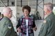 U.S. Rep. Jackie Walorski speaks to, right, Col. Larry Shaw, 434th Air Refueling Wing commander and Lt. Col. Todd Moody, 434th Operations Group commander, while waiting for returning Airmen to arrive at Grissom Air Reserve Base, Ind. Aug. 24, 2017. The congresswoman said she came to the base specifically to thank returning Airmen for their service and commitment to the mission following their recent deployments. (U.S. Air Force photo/Tech. Sgt. Benjamin Mota)