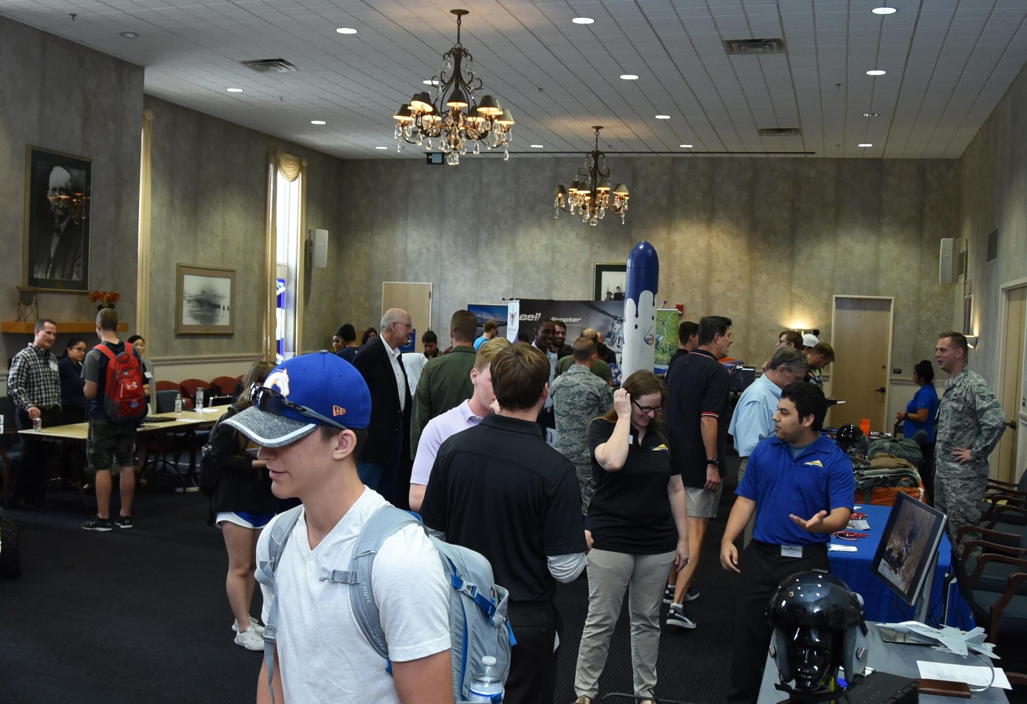 Participants visit booths at the first Texas Christian University Air Force ROTC Detachment 845 Airpower Symposium at the University of Texas at Arlington, Friday, Aug. 25, 2017. The goal of the symposium was to inform students on air, space, and cyberspace career fields and ways to join them. (U.S. Air Force photo by Tech. Sgt. Melissa Harvey)