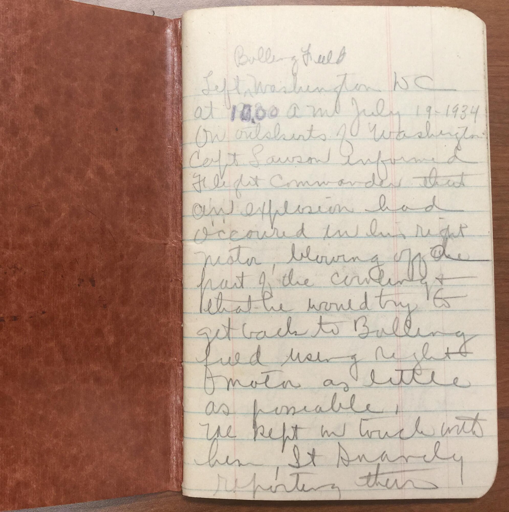 First page of Malcolm Grow's 1934 Alaska diary.