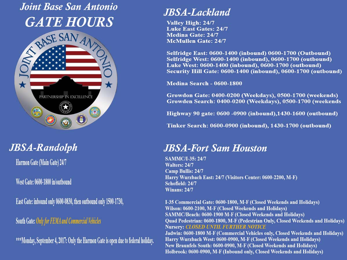 Current JBSA gate hours > Joint Base San Antonio > News