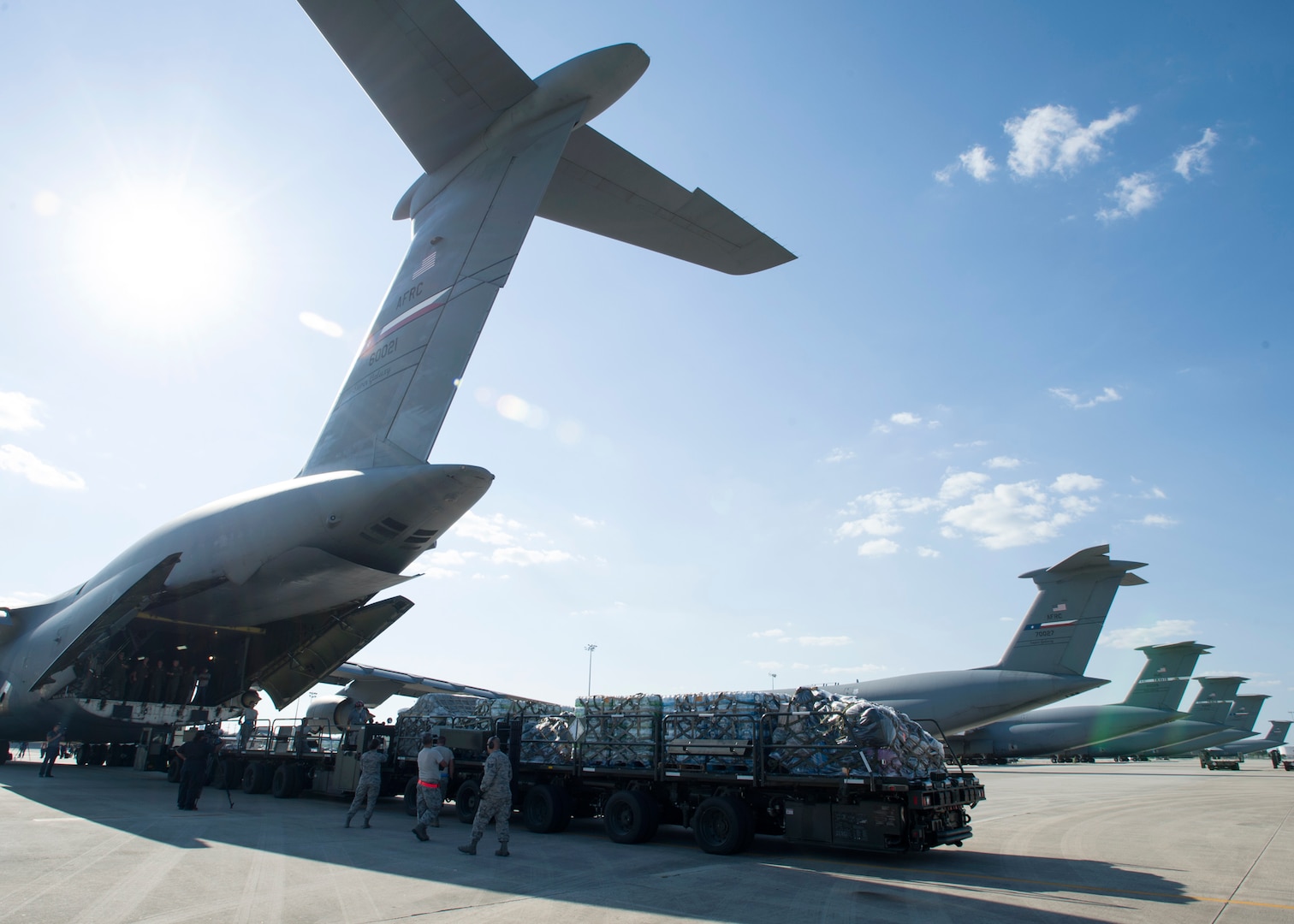 59th Medical Wing’s medical gear gets loaded into a Lockheed C-5 Galaxy at Joint Base San Antonio-Lackland, August 30. The wing is sending more than 70-members of the Air Force’s flagship medical wing to provide medical attention to those affected by the flooding.