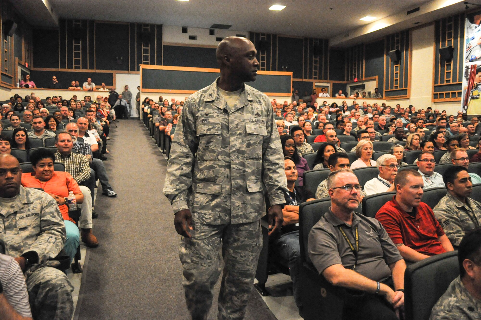 Col. Kenyon Bell held his first Commander’s Call for the 72nd Air Base Wing Aug. 16 in the Tinker Auditorium.