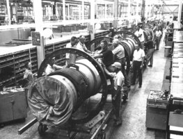 The J57 engine line at Tinker Air Force Base in 1969.