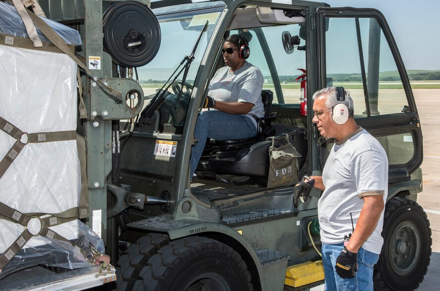 502nd Logistics Readiness Squadron personnel load pallets containing medical supplies and equipment Aug. 30, 2017 at Joint Base San Antonio-Lackland, Texas.