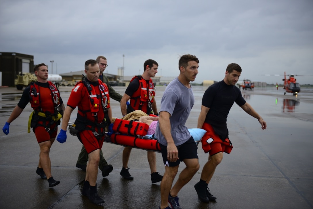 The Coast Guard responds to search and rescue requests in response to Hurricane Harvey in the greater Houston metro area.