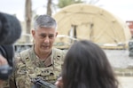 Army Lt. Gen. Stephen J. Townsend, commander of Operation Inherent Resolve, speaks with a reporter.