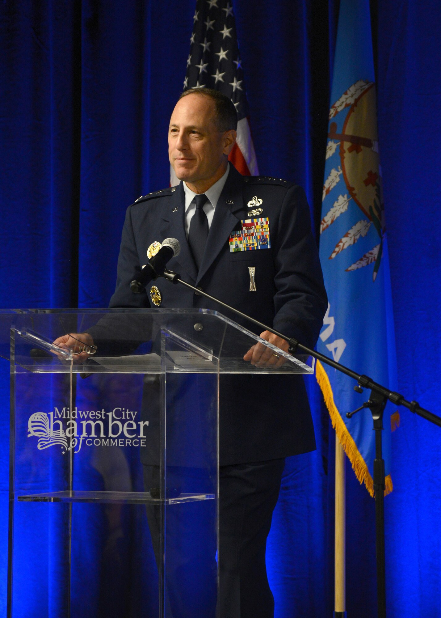 Air Force Sustainment Center Commander Lt. Gen. Lee K. Levy II gave opening remarks at the 2017 Tinker and the Primes: Innovating Together event Aug. 22 at the Reed Conference Center in Midwest City.