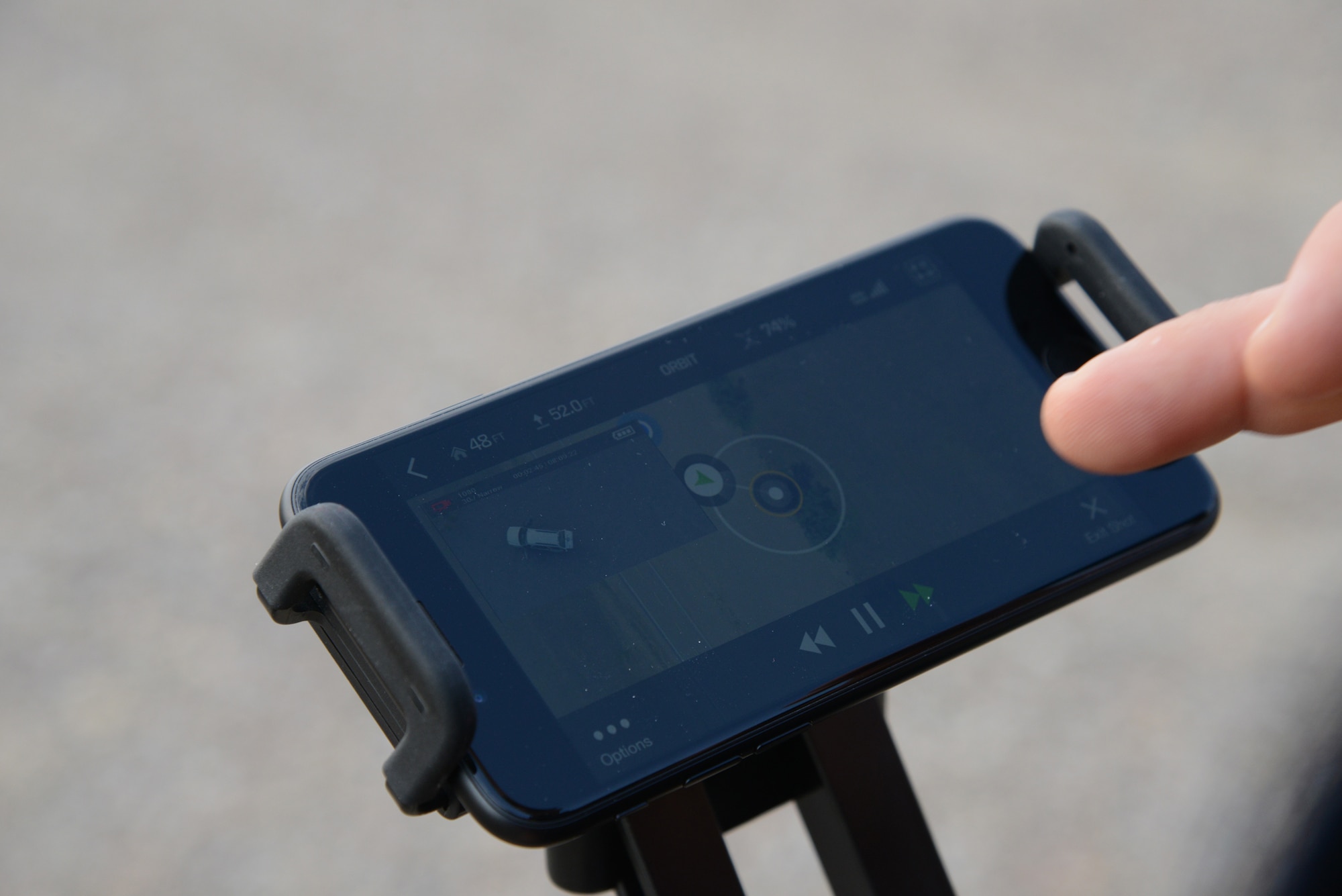 Video is displayed from a drone’s point of view during a training exercise Aug. 29, 2017, at Malmstrom Air Force Base, Mont. The Office of Special Investigations headquarters used two drones to help collect photographic evidence and a forensic science agent trained OSI and public affairs teams from Malmstrom on processing and documenting a crime scene. (U.S. Air Force photo/Staff Sgt. Delia Martinez)