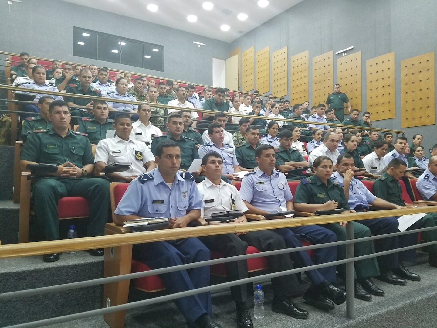 Paraguayan military members sit during a class.