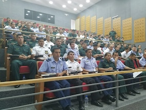 Paraguayan military members sit during a class.