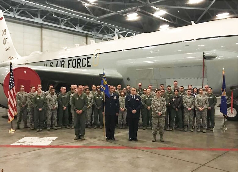 During the Nov. 5, 2017 unit training assembly, Lt. Col. Jed S. Snarr took the helm of the 49th Intelligence Squadron as his proud family and unit members look on.