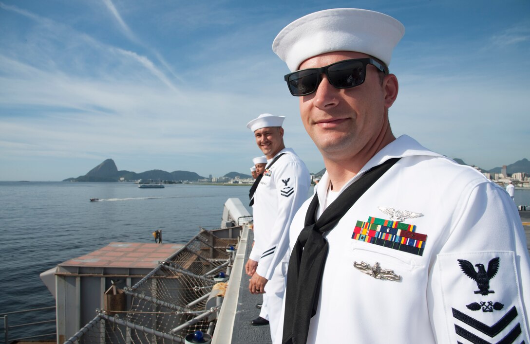 A Sailor aboard USS Wasp in Brazil.