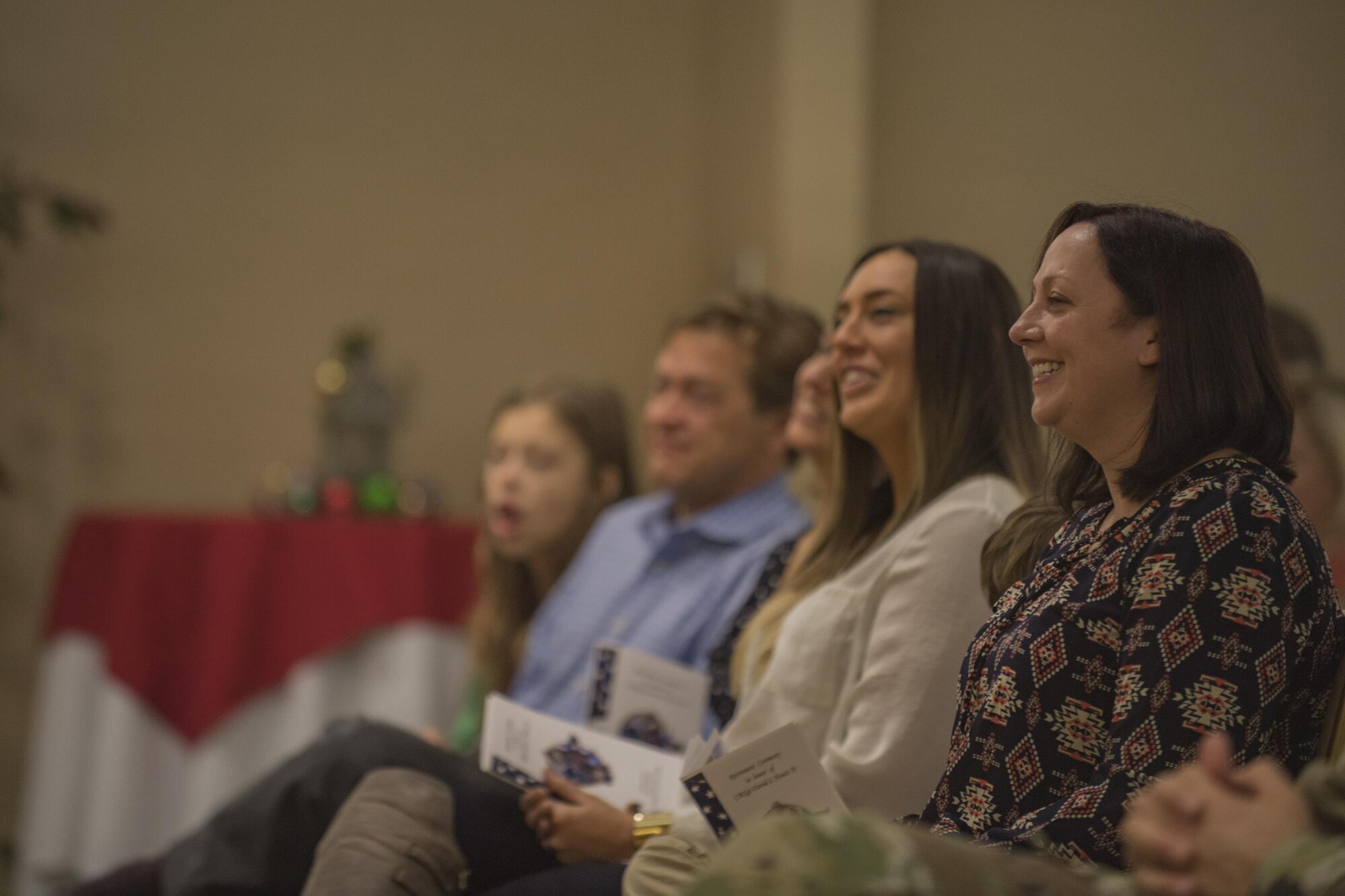 Family of Chief Master Sgt. David Houtz, 823d Base Defense Squadron chief enlisted manager, smile during Houtz’s retirement ceremony, Dec. 1, 2017, at Moody Air Force Base, Ga. Houtz enlisted in the Air Force on Oct. 6, 1991. During his 27-year career, he has held numerous leadership roles while supporting Operations Provide Promise, Southern Watch, Enduring Freedom, Iraqi Freedom and Inherent Resolve.