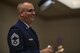 Chief Master Sgt. David Houtz, 823d Base Defense Squadron chief enlisted manager, laughs while giving remarks during his retirement ceremony, Dec. 1, 2017, at Moody Air Force Base, Ga. Houtz enlisted in the Air Force on Oct. 6, 1991. During his 27-year career, he has held numerous leadership roles while supporting Operations Provide Promise, Southern Watch, Enduring Freedom, Iraqi Freedom and Inherent Resolve. (U.S. Air Force photo by Senior Airman Daniel Snider)