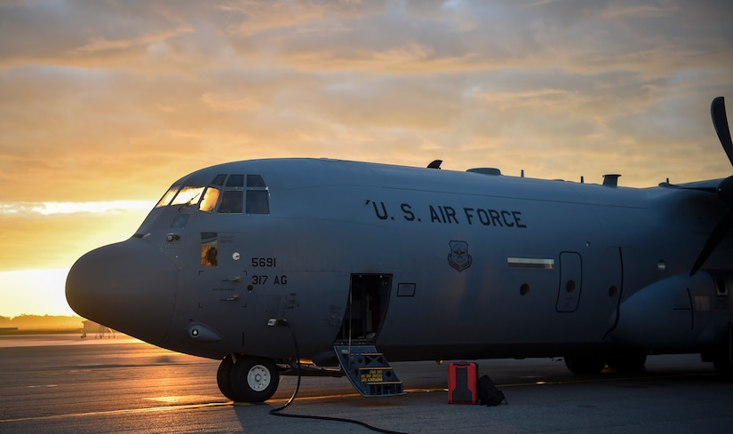 A Dyess Air Force Base C-130 Hercules is prepped for loading at Joint Base Charleston, S.C., Nov. 29, 2017.