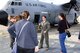 Maj. John Gharbi, 53rd Weather Reconnaissance Squadron navigator, explains the mission of the 53rd WRS “Hurricane Hunters” to students and researchers from the Scripps Institute of Oceanography Nov. 29, 2017, at Brown Field Airport, San Diego, California. Hurricane Hunters met with Scripps scientists that day to discuss plans for participating in atmospheric river reconnaissance missions in early 2018. (U.S. Air Force photo by Tech. Sgt. Ryan Labadens)