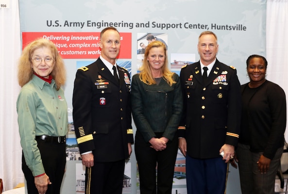 Deputy Commanding General of the U.S. Army Corps of Engineers Maj. Gen. Michael Wehr joins Col. John Hurley, U.S. Army Engineering and Support Center, Huntsville (Huntsville Center) commander, and the Center’s Office of Small Business Programs team, Karen Baker (left) Rebecca Goodsell (center), Nicole Boone (right) at the  Society of American Military Engineers 2017 Small Business Conference in Pittsburgh. During the conference, Hurley and the team accepted three awards on behalf of the Center.