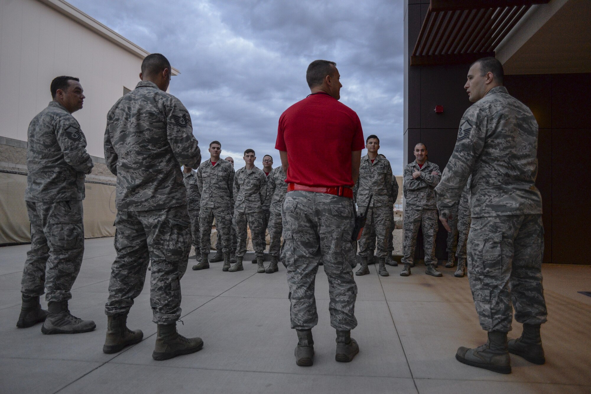 Airmen assigned the 63rd Aircraft Maintenance Unit stand in formation for roll call at Luke Air Force Base, Ariz., Dec. 1, 2017. Currently, 146 personnel are assigned to the unit with the number expected to grow to over 200 in the near future. (U.S. Air Force photo/Airman 1st Class Caleb Worpel)