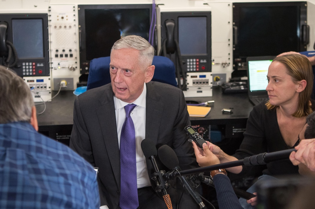 Defense Secretary James N. Mattis  speaks to reporters.