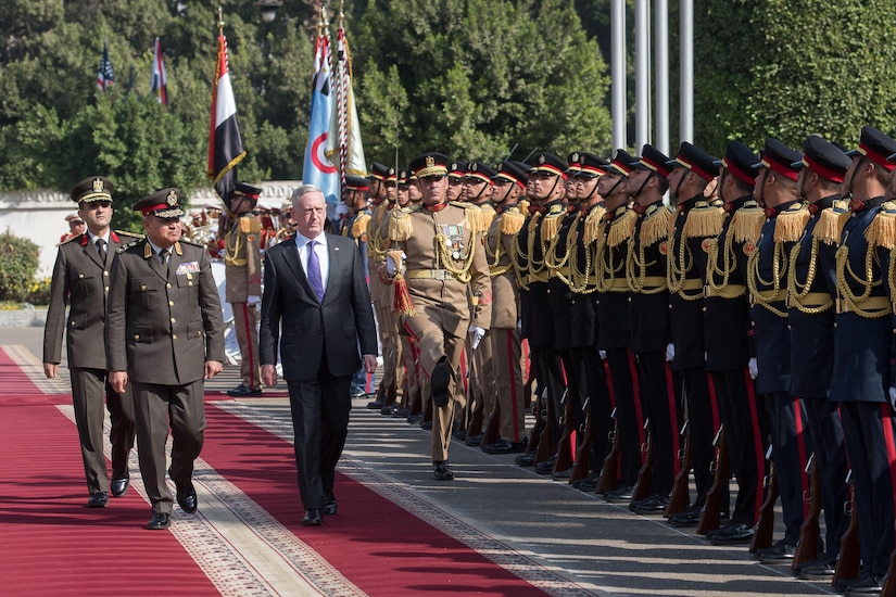 Defense Secretary James N. Mattis reviews the troops.