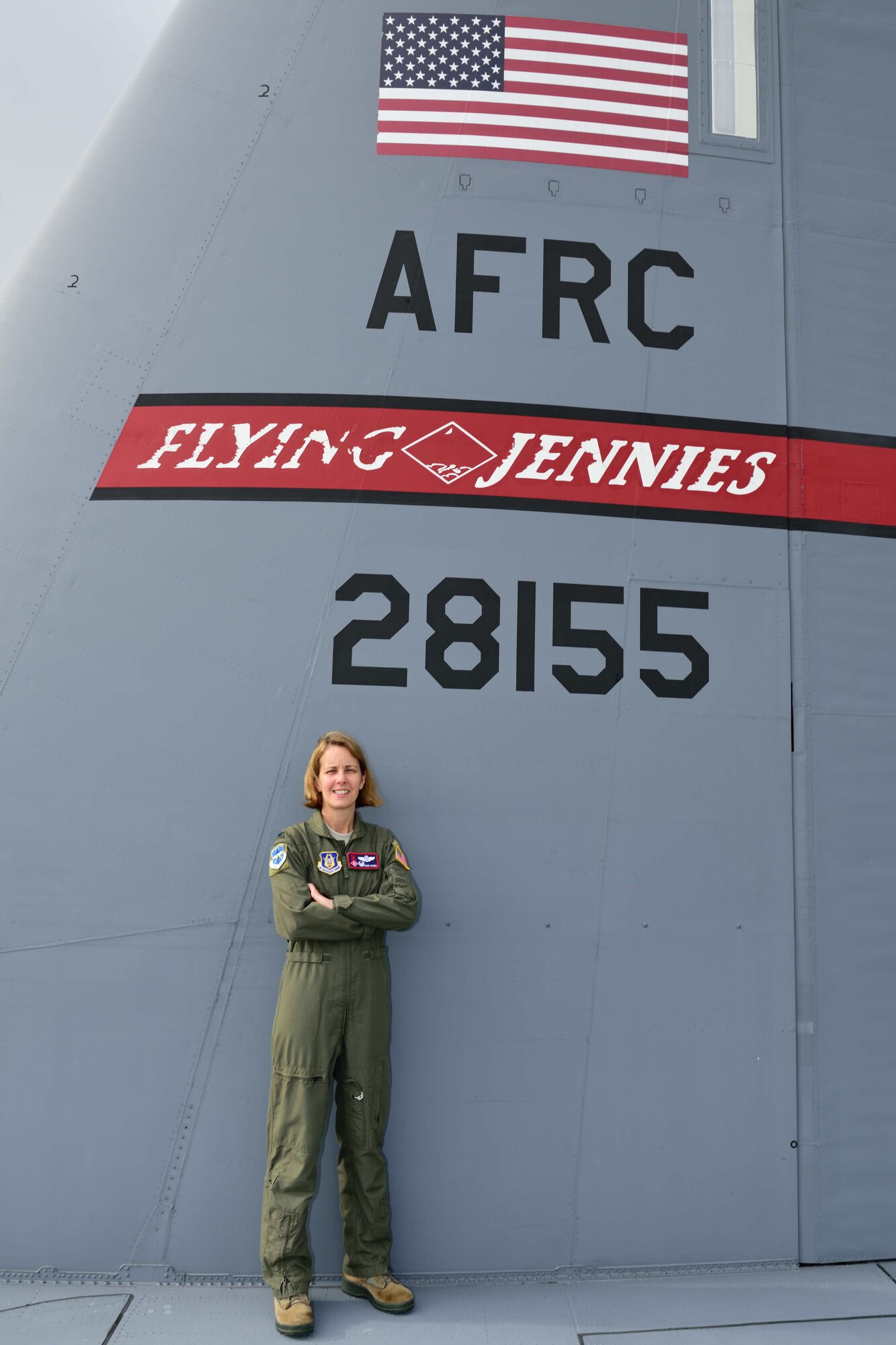Col. Jennie R. Johnson, 403rd Wing Commander poses for a photo on the wing of a C-130J Super Hercules Aircraft Oct. 15, 2017 at Keesler Air Force Base, Mississippi (U.S. Air Force photo by Tech. Sgt. Ryan Labadens)