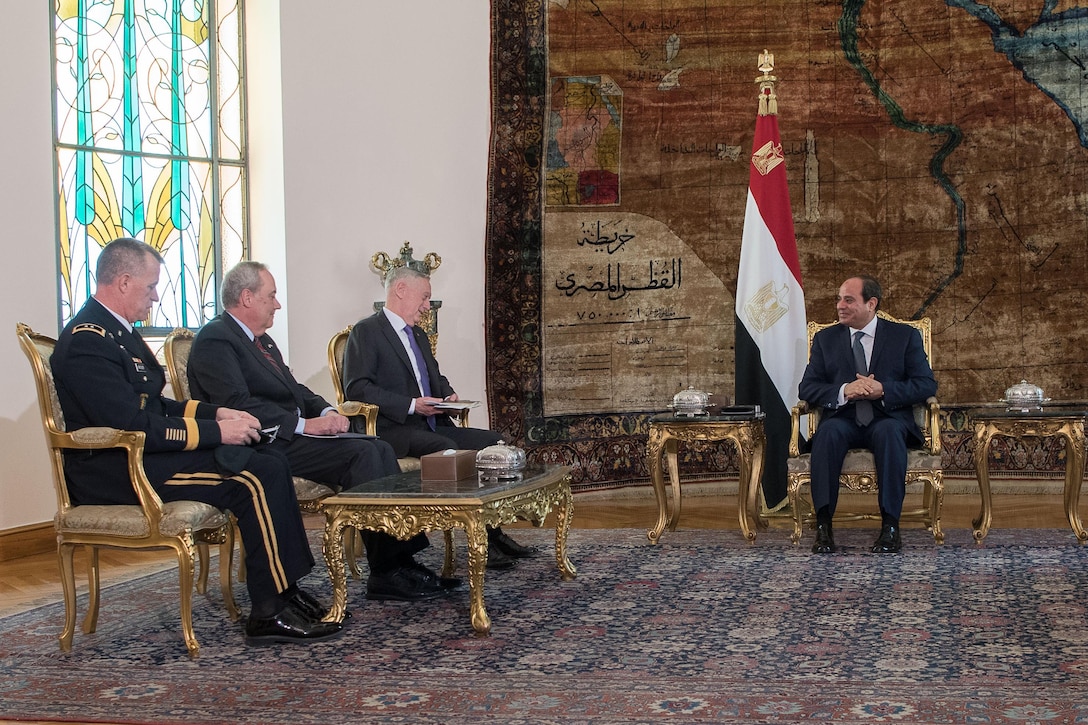 Defense Secretary James N. Mattis meets with the Egyptian president.