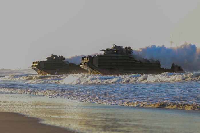 Japanese soldiers with the Japanese Ground Self Defense Force conduct an amphibious assault drill during Dawn Blitz 2017 aboard Camp Pendleton, Calif. Oct 27, 2017. Dawn Blitz is an opportunity for U.S. forces to increase interoperability with partner nations to be prepared for real-world crisis situations.