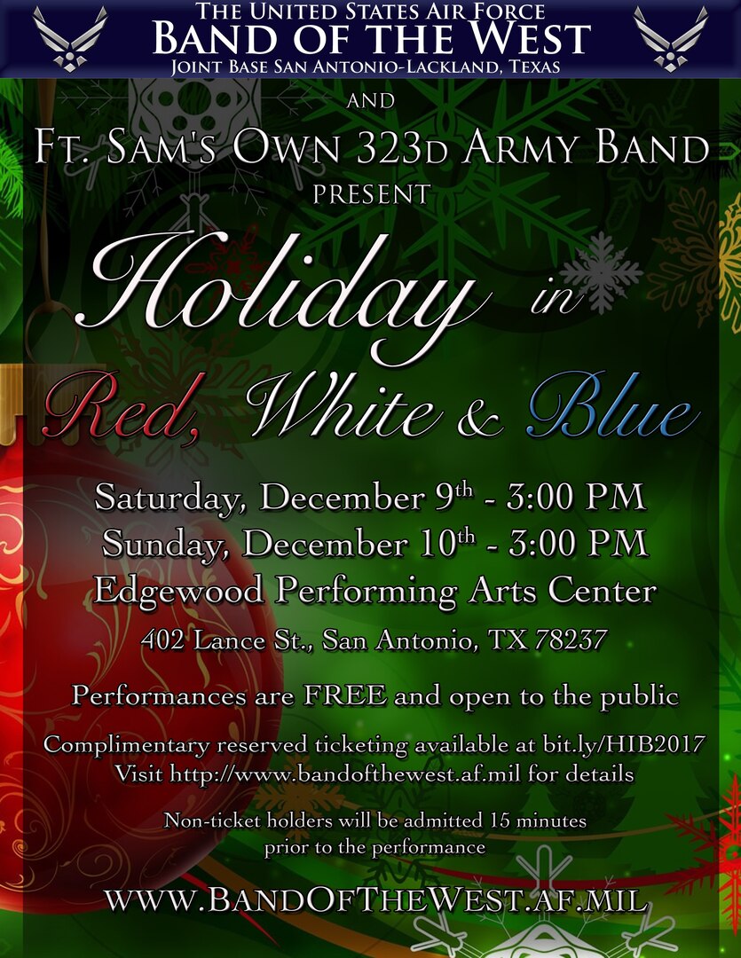 A "Holiday in Red, White and Blue" is planned for 3 p.m. Dec. 9 and 10 at the Edgewood Performing Arts Center.