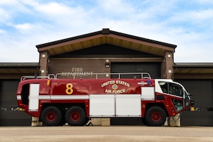 The 633rd Civil Engineer Squadron showcases the new Striker 3000 at the Langley Fire Department on Joint Base Langley Eustis, Va., Nov. 22, 2017. The Striker is a 39 and half foot, 3,000-gallon, high performance fire truck that brings new and improved technology to the flightline and community.