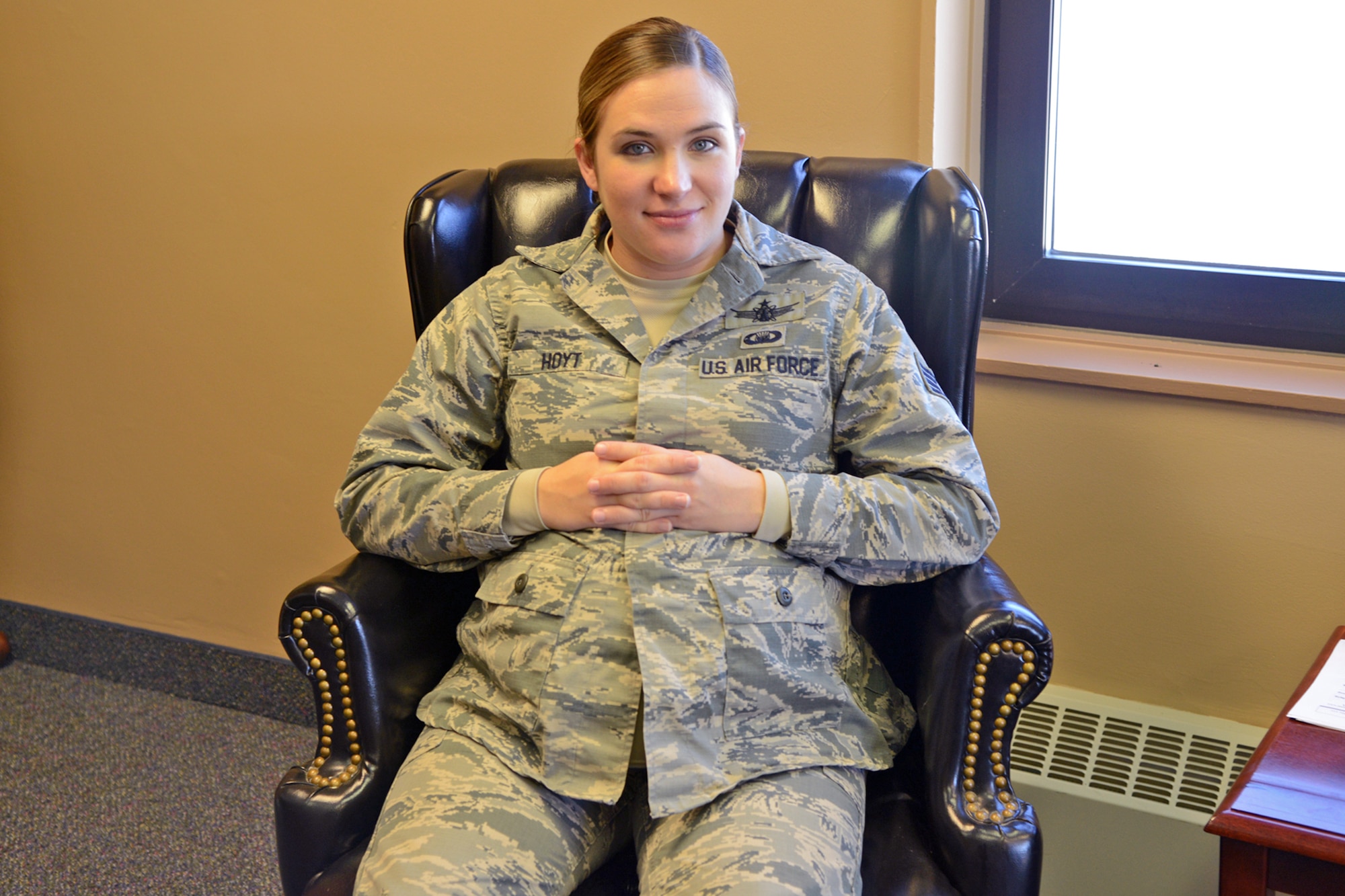 Staff Sgt. Grace Hoyt, 341st Missile Wing chaplain assistant, poses for a photo Nov. 7, 2017, at Malmstrom Air Force Base, Mont.