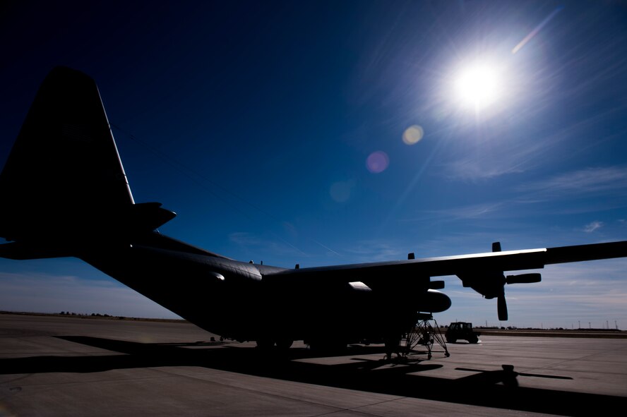 C-130 Hercules sitting on Cannon Air Force Base, New Mexico, flightline.