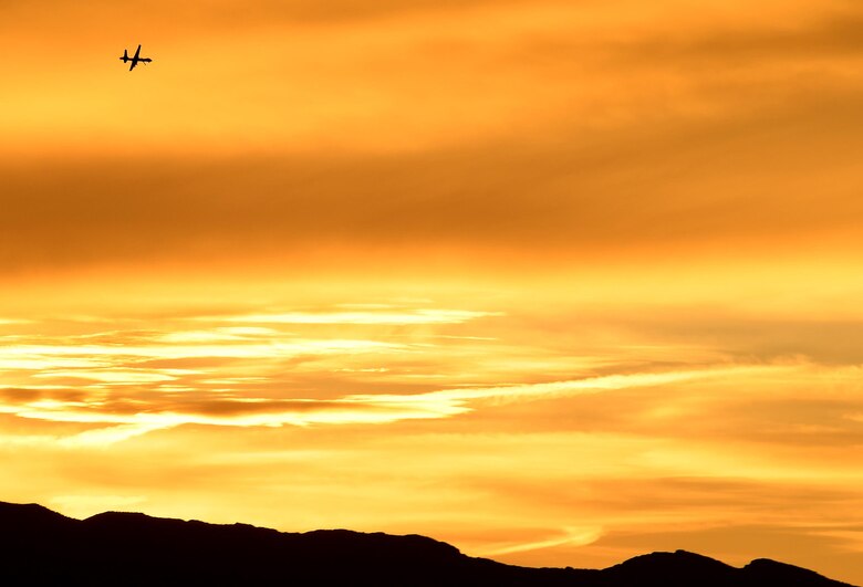 An MQ-9 Reaper flies a training mission Oct. 18, 2017, at Creech Air Force Base, Nev. MQ-9 and MQ-1 Predator aircrews helped liberate Raqqah, Syria, from the Islamic State of Iraq and Syria’s control in early October. ISIS used the city as its capital for terrorist operations since January 2014. (U.S. Air Force photo/Senior Airman Christian Clausen)