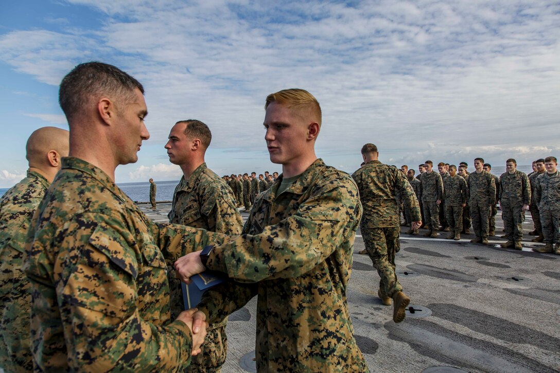 Fox Company Promotes Marines at Sea