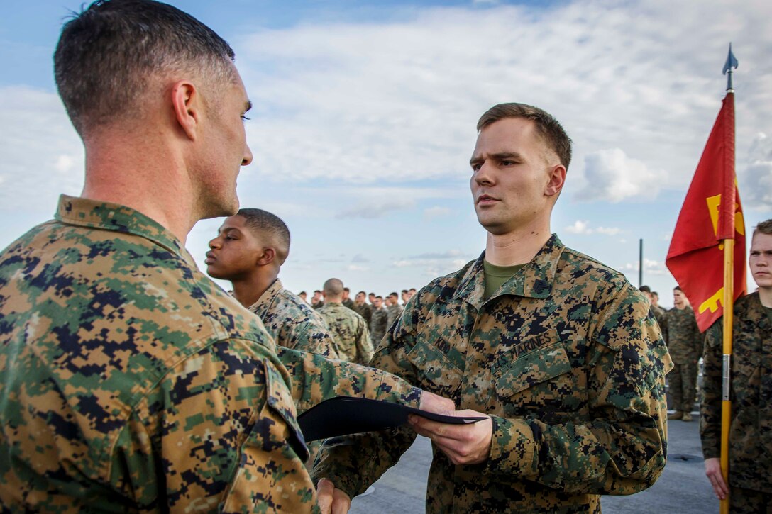 Fox Company Promotes Marines at Sea