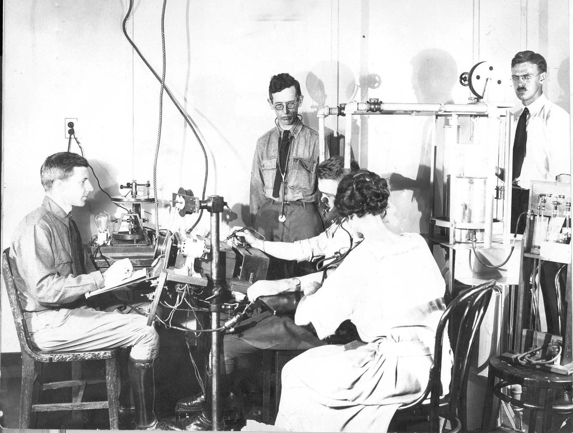 In this photo from the early 1920s, researchers conduct an altitude classification test at the Medical Research Laboratory and School for Flight Surgeons, which would eventually become the United States Air Force School of Aerospace Medicine. May 2018 is the school’s 100 year anniversary. (Archive photo)