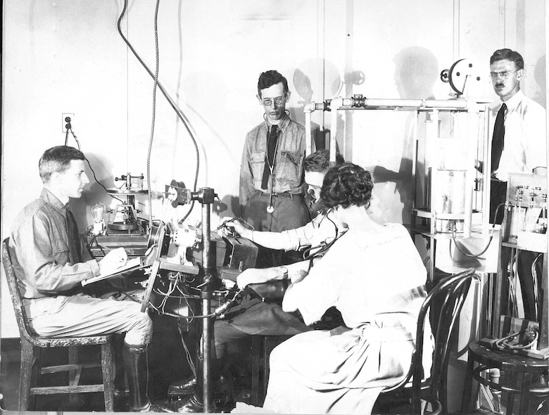 In this photo from the early 1920s, researchers conduct an altitude classification test at the Medical Research Laboratory and School for Flight Surgeons, which would eventually become the United States Air Force School of Aerospace Medicine. May 2018 is the school’s 100 year anniversary. (Archive photo)