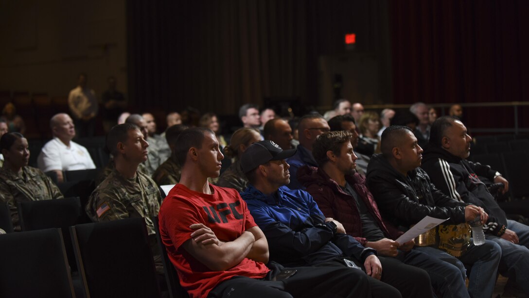 U.S. service members got a visit from Ultimate Fighting Championship fighters, co-founder and MMAjunkie Radio hosts during the MMA Legends Tour at Joint Base Langley-Eustis, Va., Nov. 30, 2017.