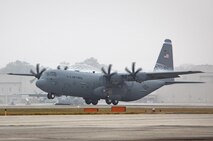 The new C-130J Hercules takes off from the Lockheed Martin Aeronautics Company production facility in Marietta, Georgia, Nov. 29, 2017. The aircraft has the longest continuous production of any military airframe and features upgraded avionics, improved lift capacity, superior climb performance, and long-range landing field capabilities.
 (Courtesy photo, Lockheed Martin Aeronautics Company)