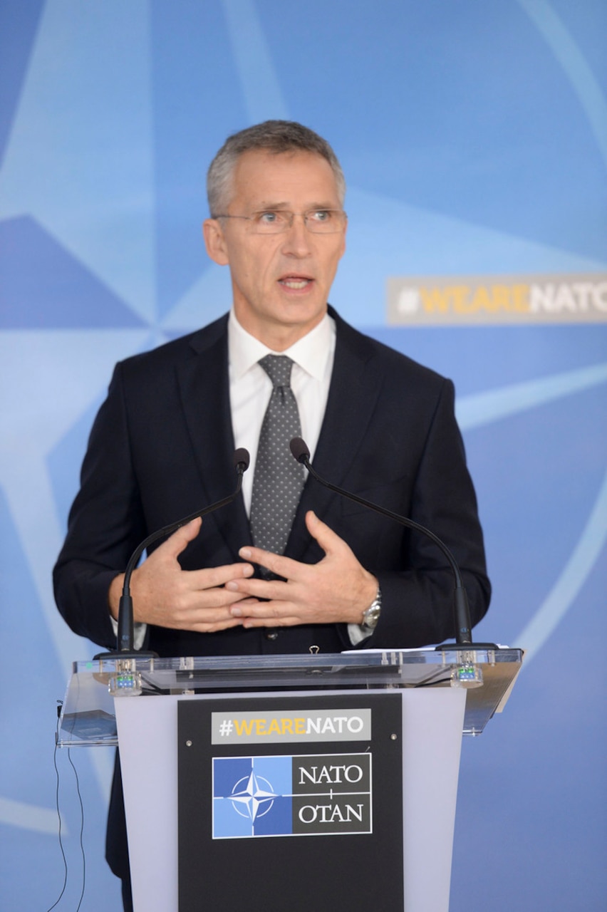 NATO Secretary General Jens Stoltenberg speaks at the beginning of an alliance foreign ministers meeting in Brussels, Dec. 5, 2017. NATO photo