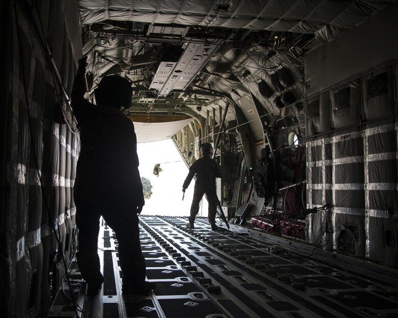 U.S. Air Force Chief Master Sgt. Juliet Gudgel, Air Education and Training Command command chief watches a cargo drop training mission at Kirtland Air Force Base, N.M., Nov. 28, 2017. On her second day of the visit Gudgel, was able to participate in four training missions with the Airmen of the 58th SOW. (U.S. Air Force photo by Staff Sgt. J.D. Strong II)