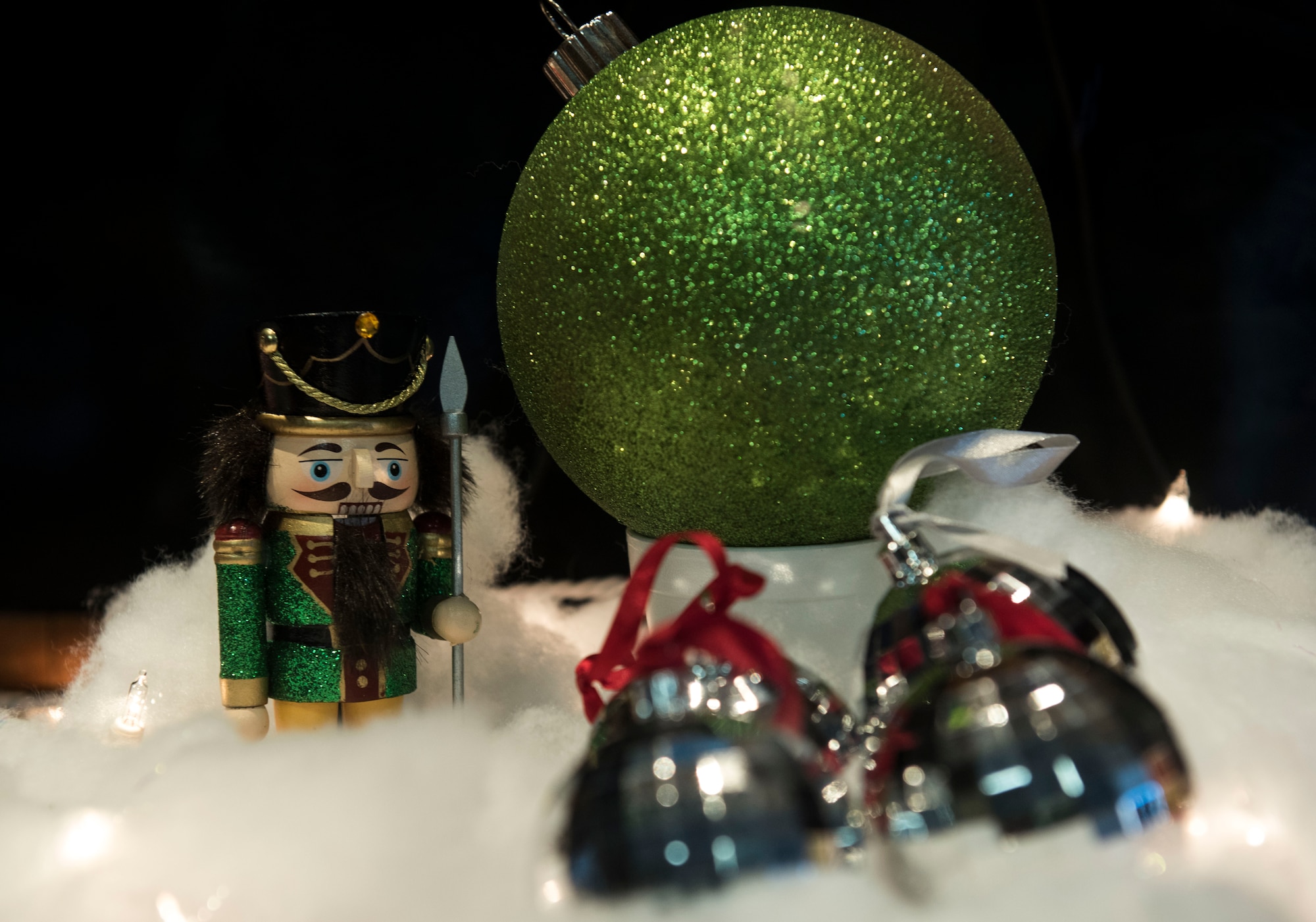 PETERSON AIR FORCE BASE, Colo. -- A Nutcracker stands among the many decorations visible in the Chapel at Peterson Air Force Base, Colorado, Dec. 4, 2017. Every year the Chapel prepares for the upcoming holiday season with an array of decorations. (U.S. Air Force photo by Airman First Class Alexis Christian)