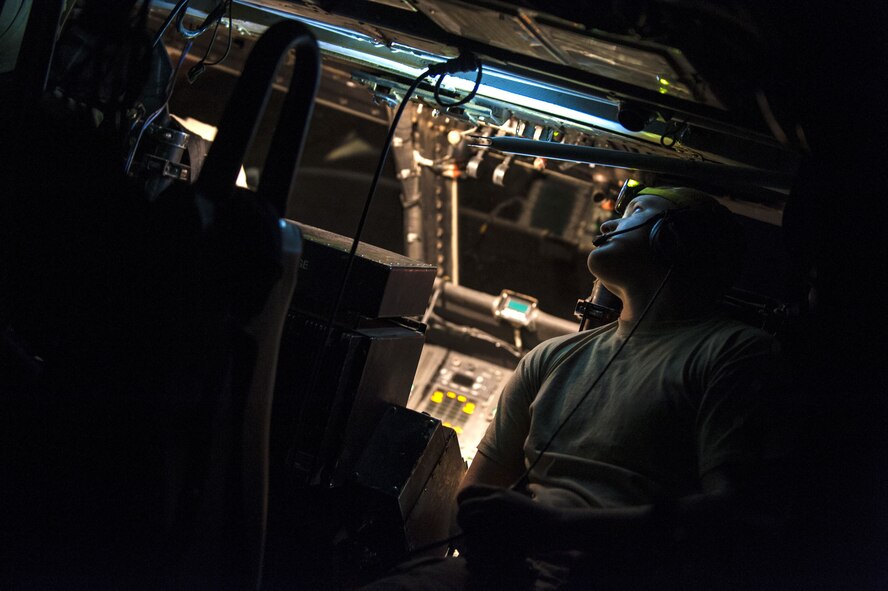 Senior Airman Jarrod Williams, an HH-60G Pave Hawk crew chief assigned to
the 801st Expeditionary Maintenance Squadron, troubleshoots avionics systems
November 21, 2017, in an undisclosed location. Maintenance Airmen work
shifts around the clock to ensure rescue teams can rely on safe,
mission-capable aircraft in the event of a call. (U.S. Air Force photo by
Staff Sgt. Joshua Kleinholz)