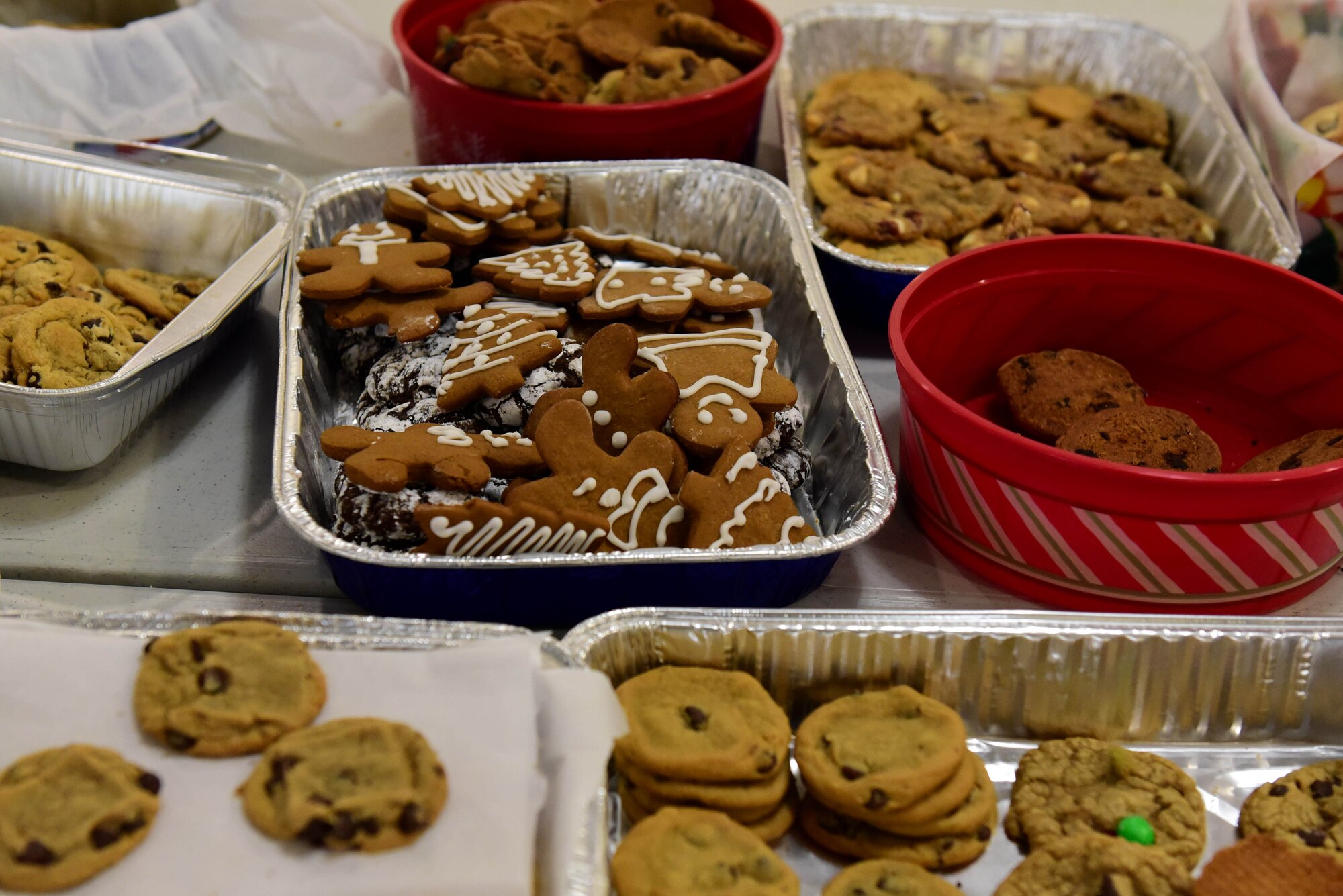 Cookies for the annual Airmen Cookie Drive are set out to be bagged by volunteers Dec. 4, 2017, at Heritage Hall on Seymour Johnson Air Force Base, North Carolina.